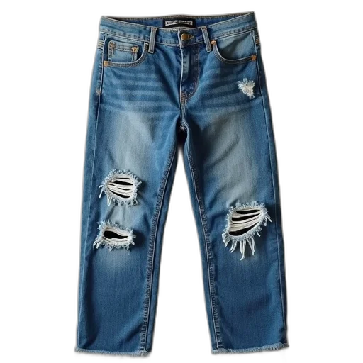 jacket, pair, blue, jeans, ripped, knee, frayed, hem transparent PNG cut-out