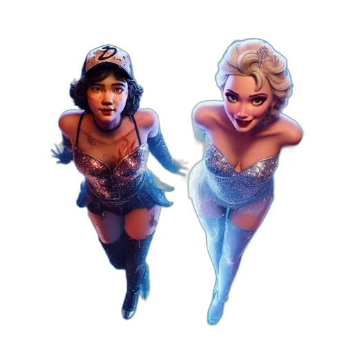 concept art, 3d render, comic book art, fantasy art, underwater, neon lights, blue, two transparent PNG cut-out