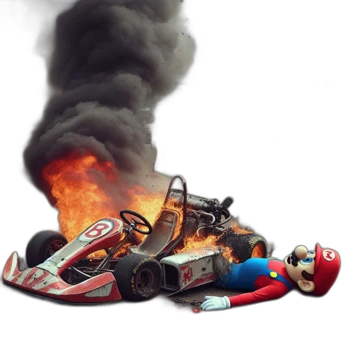 shoes, car, weapon, concept art, photorealistic, 3d render, fire, mario transparent PNG cut-out