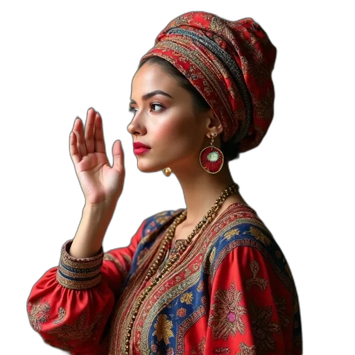 jewelry, crown, face, hat, photorealistic, oil painting, red, woman transparent PNG cut-out