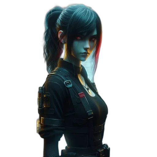 staff, robot, jacket, face, cyberpunk, concept art, fantasy art, comic book art transparent PNG cut-out