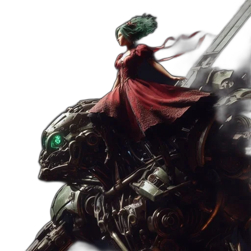 robot, dragon, concept art, fantasy art, comic book art, green, woman, vibrant transparent PNG cut-out