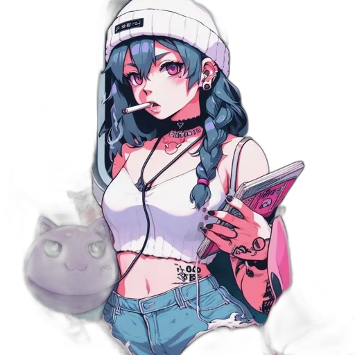 hat, staff, weapon, robot, anime, vaporwave, pixel art, concept art transparent PNG cut-out