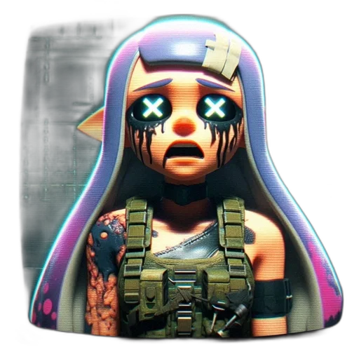 weapon, face, 3d render, concept art, cyberpunk, pixel art, animated, character transparent PNG cut-out