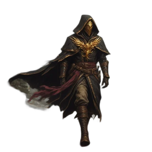 staff, mask, sword, concept art, fantasy art, comic book art, pixel art, dark transparent PNG cut-out