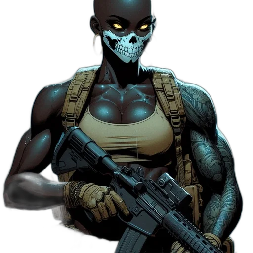 weapon, comic book art, concept art, pixel art, cyberpunk, character, bald, head transparent PNG cut-out