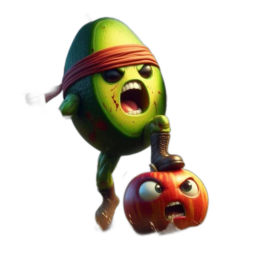staff, creature, food, concept art, 3d render, photorealistic, anthropomorphic, fruits transparent PNG cut-out