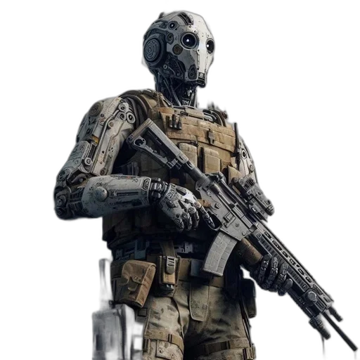 robot, weapon, mask, face, concept art, 3d render, pixel art, cyberpunk transparent PNG cut-out