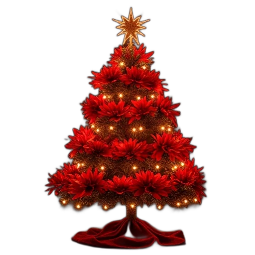 tree, 3d render, photorealistic, lighted, poinsetti, red, flowers transparent PNG cut-out