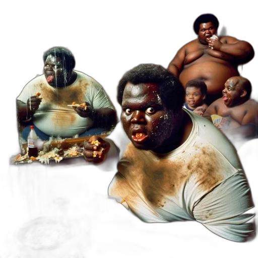 food, concept art, photorealistic, comic book art, man, food-splattered, t-shirt, depicted transparent PNG cut-out
