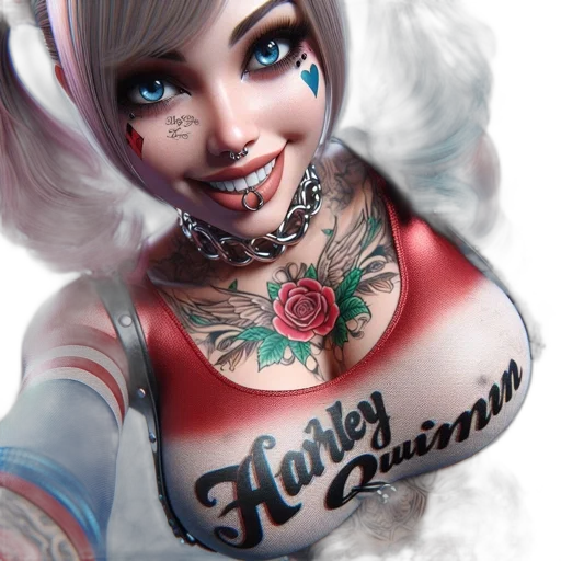 photorealistic, fantasy art, comic book art, concept art, detailed, illustration, harley, quinn transparent PNG cut-out