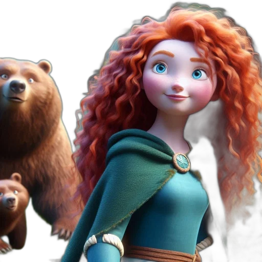 concept art, 3d render, fantasy art, photorealistic, snow, merida, red-haired, princess transparent PNG cut-out