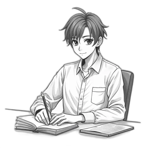 staff, anime, cartoon, pencil sketch, concept art, monochrome, black, white transparent PNG cut-out