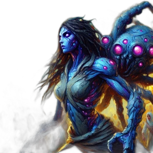 creature, concept art, fantasy art, blue, surreal, setting, glowing, woman transparent PNG cut-out