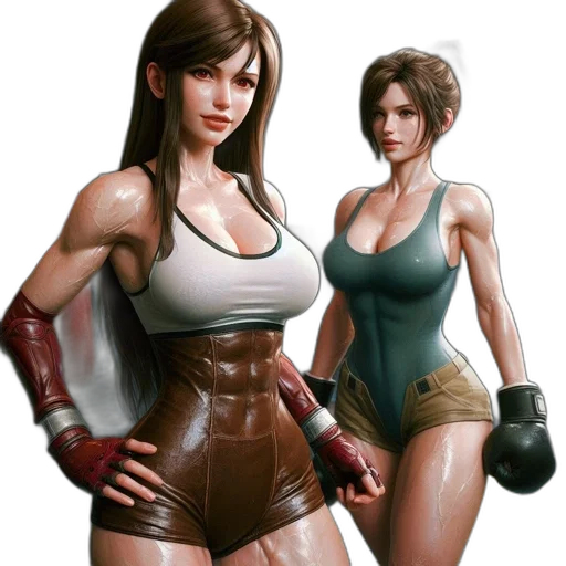 concept art, comic book art, fantasy art, photorealistic, two, muscular, women, pose transparent PNG cut-out