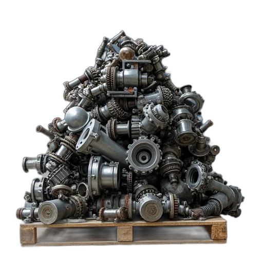 robot, car, weapon, jewelry, 3d render, concept art, pile, assorted transparent PNG cut-out
