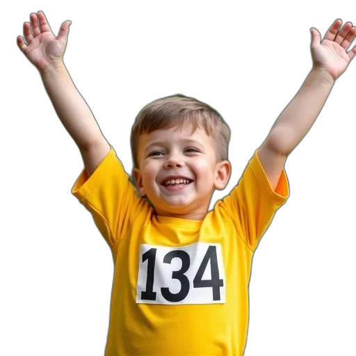 young, boy, short, hair, wearing, yellow, shirt, number transparent PNG cut-out