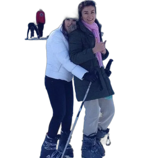 two, women, pose, photo, snowy, slope, one, wearing transparent PNG cut-out