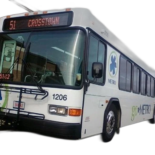 3d render, photorealistic, white, bus, number, labeled, crosstown, gometro transparent PNG cut-out
