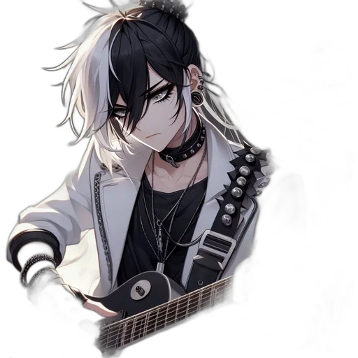 weapon, jacket, hair, anime, pixel art, cartoon, concept art, monochrome transparent PNG cut-out