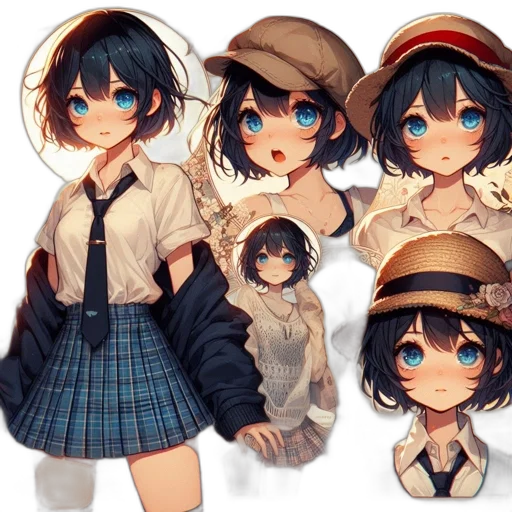 hat, jacket, face, anime, concept art, pixel art, 3d render, blue transparent PNG cut-out