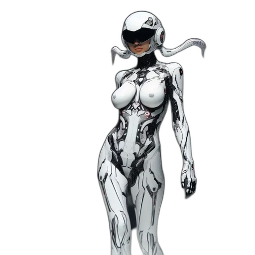 robot, concept art, comic book art, cyberpunk, 3d render, outer space, monochrome, woman transparent PNG cut-out