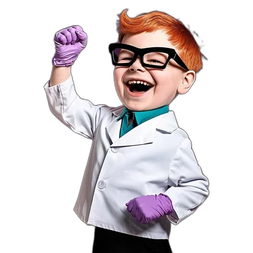 staff, cartoon, photorealistic, 3d render, concept art, young, lab-coated, child transparent PNG cut-out