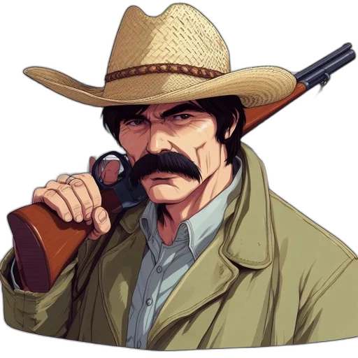 hat, weapon, staff, jacket, pixel art, concept art, comic book art, cartoon transparent PNG cut-out
