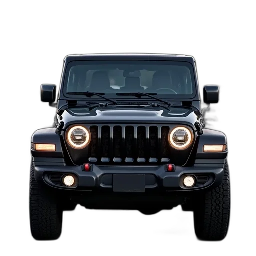 car, black, jeep, parked, lot, headlights, has, distinctive transparent PNG cut-out