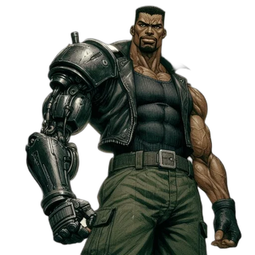 comic book art, concept art, muscular, man, robotic, arm, stands, post-apocalyptic transparent PNG cut-out