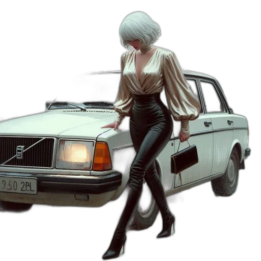 car, concept art, photorealistic, cyberpunk, fantasy art, city street, monochrome, pastel transparent PNG cut-out