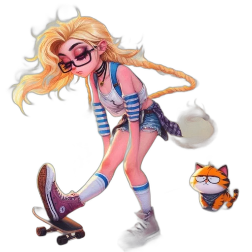 concept art, cartoon, pixel art, fantasy art, pastel, animated, girl, striped transparent PNG cut-out