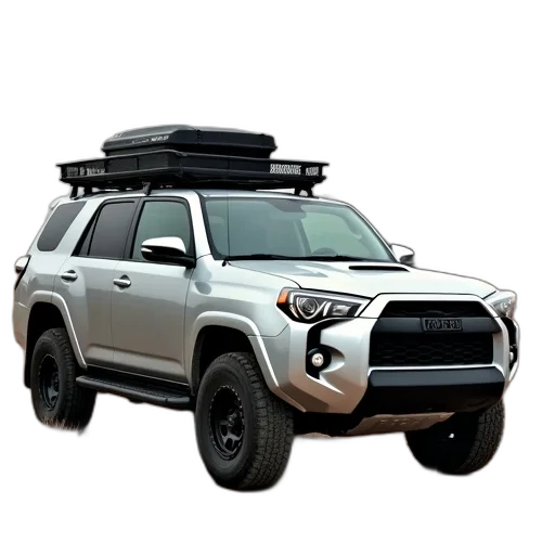 car, 3d render, silver, suv, black, roof, rack, parked transparent PNG cut-out