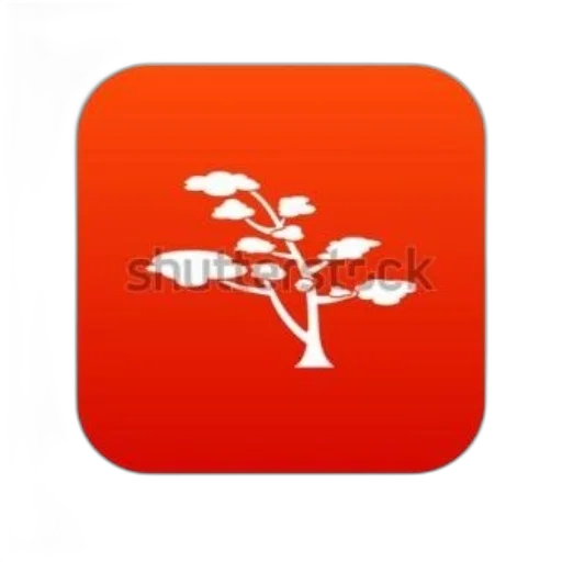 tree, red, stylized, icon, white, square, background transparent PNG cut-out