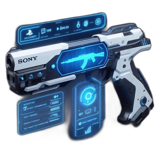 weapon, robot, staff, concept art, cyberpunk, 3d render, vaporwave, advanced transparent PNG cut-out