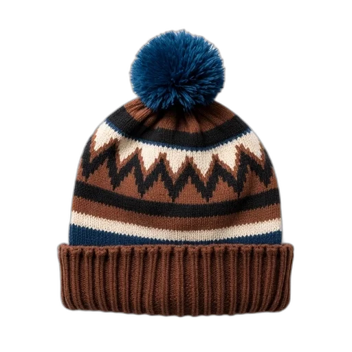 hat, crown, brown, knitted, beanie, blue, pom-pom, top transparent PNG cut-out