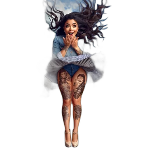 dress, hair, concept art, cartoon, photorealistic, comic book art, woman, denim transparent PNG cut-out