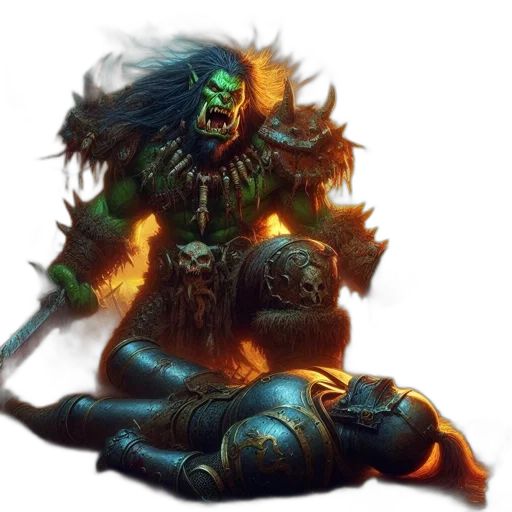 fantasy art, concept art, pixel art, comic book art, green, dark, orc, warrior transparent PNG cut-out