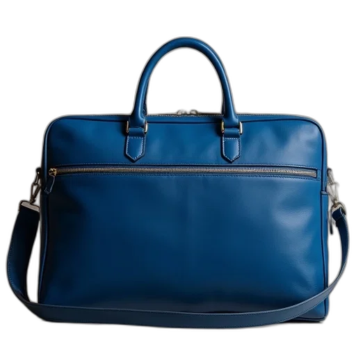blue, classic, leather, laptop, bag transparent PNG cut-out