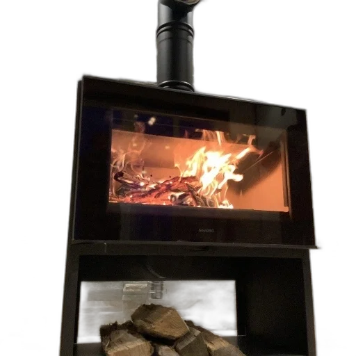 fire, modern, wood-burning, stove, stone, wall, backdrop, featuring transparent PNG cut-out