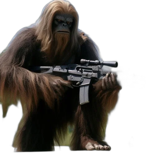 animal, weapon, concept art, photorealistic, 3d render, anthropomorphic, gorilla, figure transparent PNG cut-out