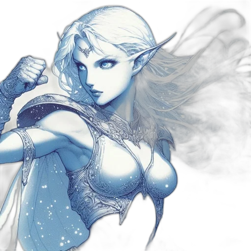 fantasy art, concept art, comic book art, watercolor, blue, illustration, portrays, elegant transparent PNG cut-out