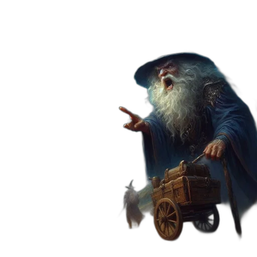hat, dragon, creature, staff, concept art, fantasy art, photorealistic, 3d render transparent PNG cut-out