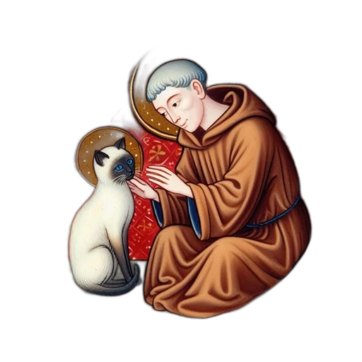 illustration, portrays, monk, saintly, figure, tenderly, holding, unique transparent PNG cut-out