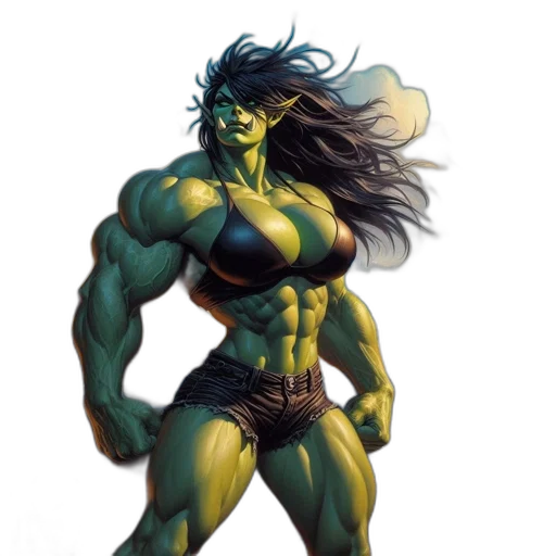 creature, comic book art, concept art, fantasy art, photorealistic, green, muscular, green-skinned transparent PNG cut-out
