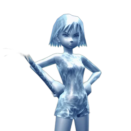 robot, staff, creature, concept art, 3d render, fantasy art, vaporwave, blue transparent PNG cut-out