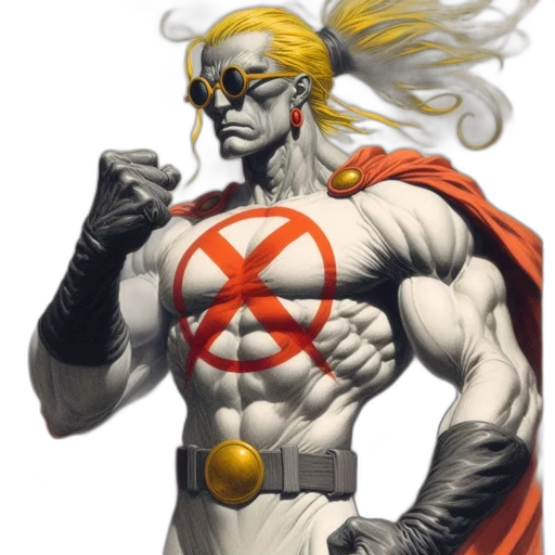 comic book art, concept art, fantasy art, muscular, superhero, long, blonde, hair transparent PNG cut-out