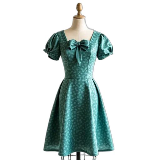 dress, green, mannequin, displays, teal, floral, pattern, bow transparent PNG cut-out