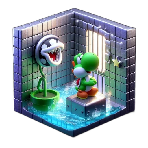 creature, weapon, pixel art, concept art, 3d render, vaporwave, underwater, green transparent PNG cut-out