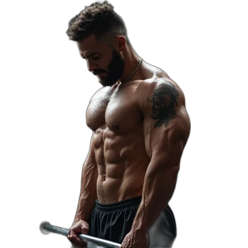 weapon, sword, staff, animal, photorealistic, man, muscular, build transparent PNG cut-out